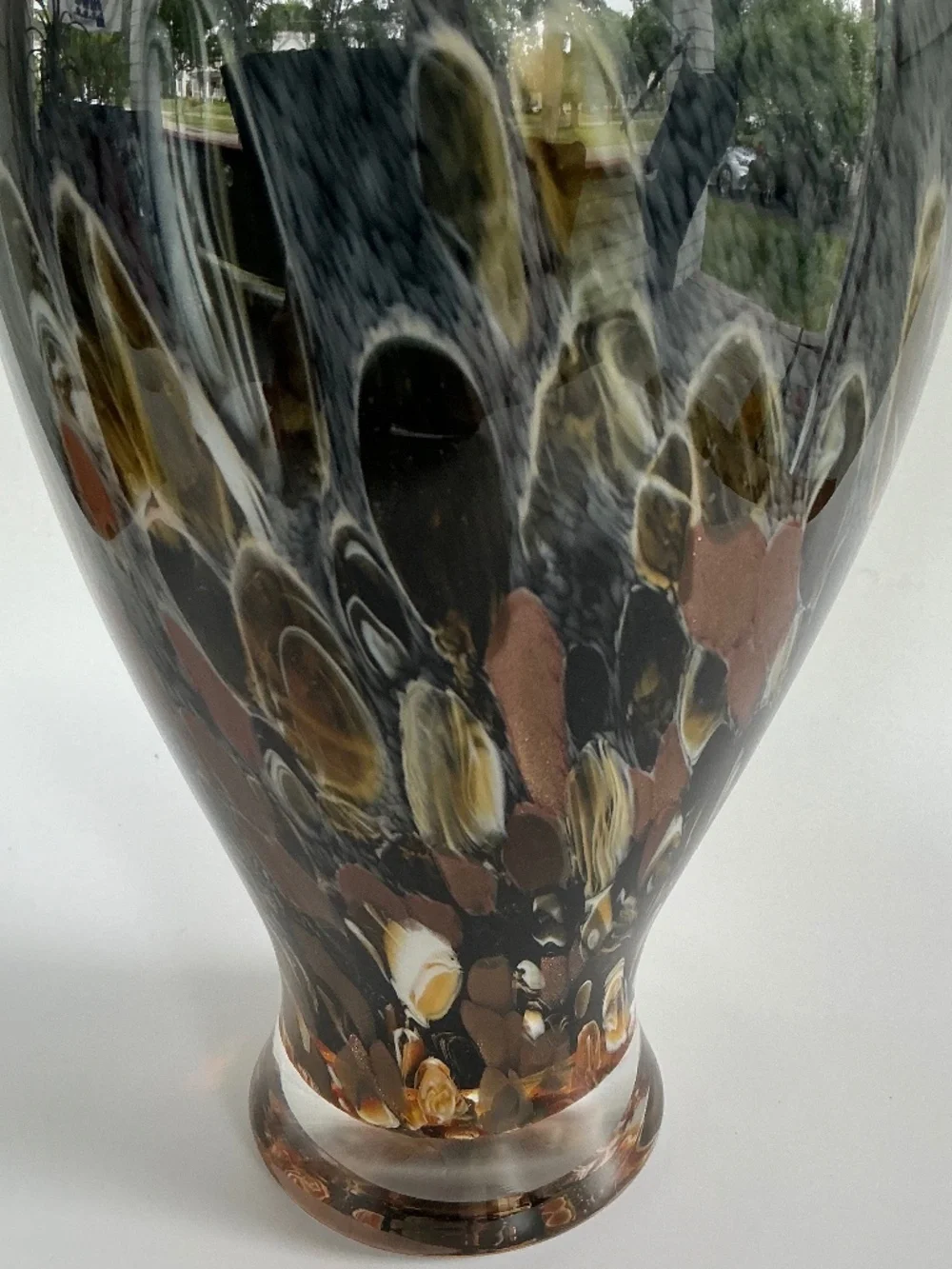New Stunning Hand-Blown Art Glass Vase Charcoal Amber Black Tortoiseshell Shell